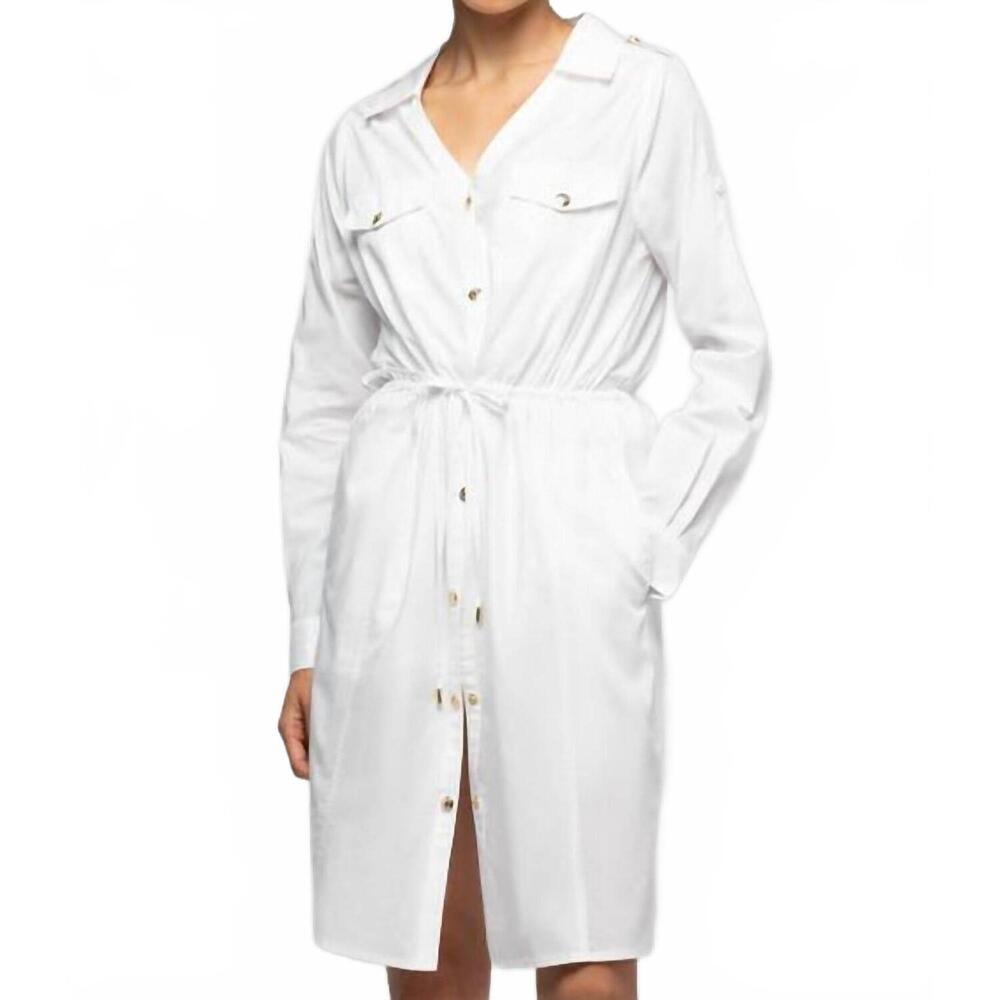 NEW MAX&MOI ramie mini shirt dress in white
